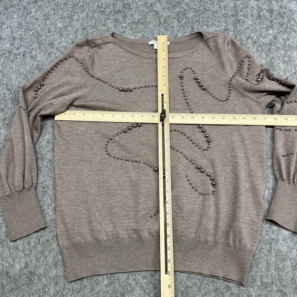 Chicos Sweater Womens Large Taupe Beaded Embellished Boat Neck Balloon Sleeve - Picture 10 of 14